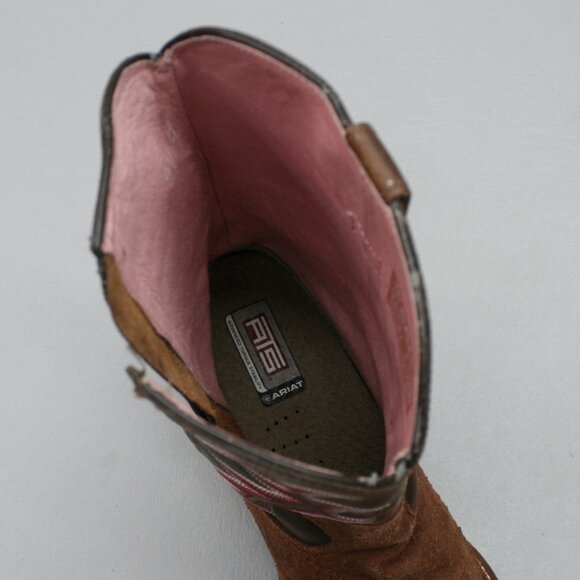 Ariat Ladies 9.5 B Brown Distressed Suede Pink Side-zip Cowboy Boots - 10007853 - Picture 7 of 12